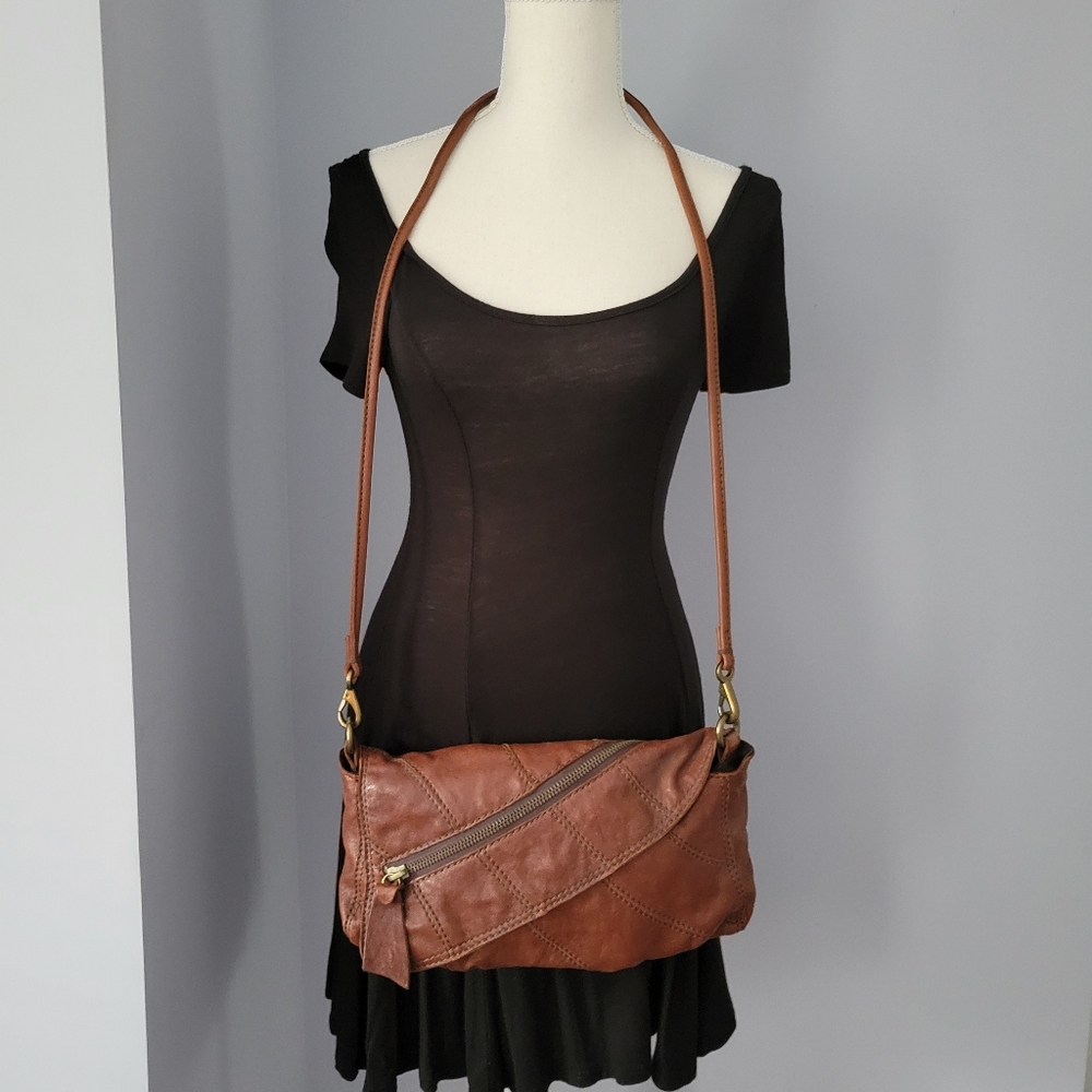 Lucky Brand Italian Leather Crossbody Asymmetric Flap Bag